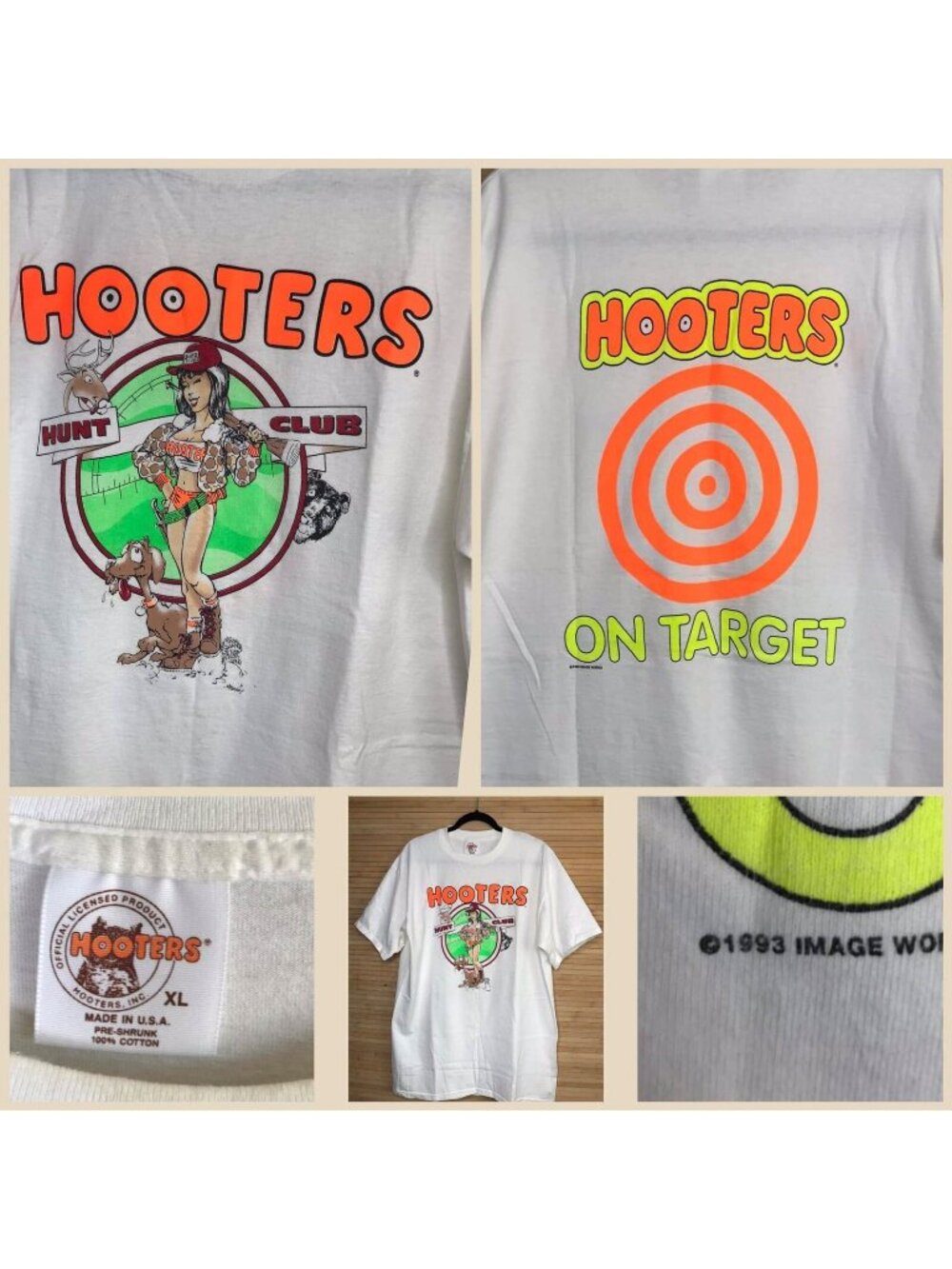 Original tag VTG 90s Hooters Hunt Club T-Shirt Double sided XL made USA